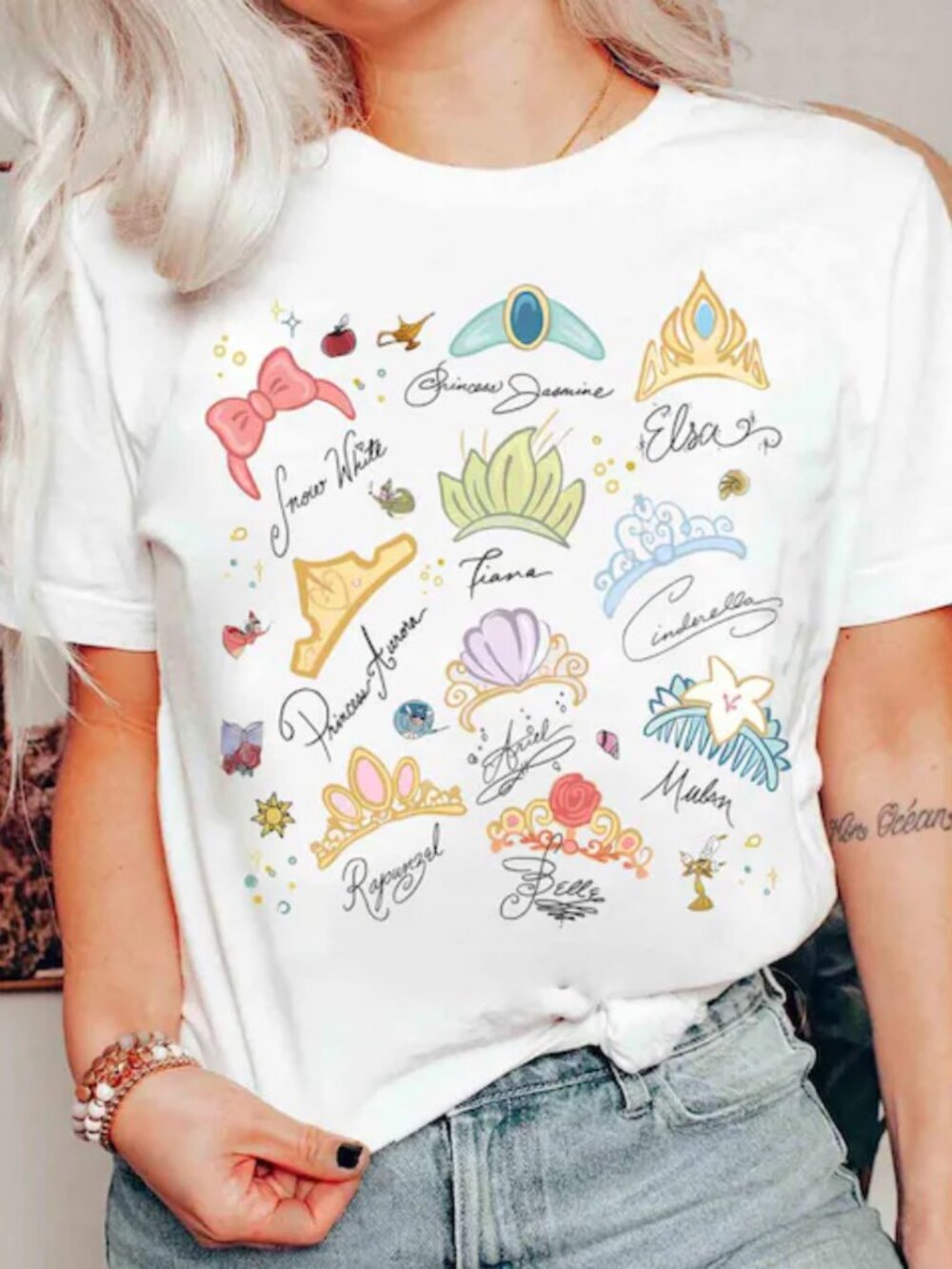 Watercolor Coquette Disney Princess Crowns T-Shirt Disney Aurora Ariel Belle